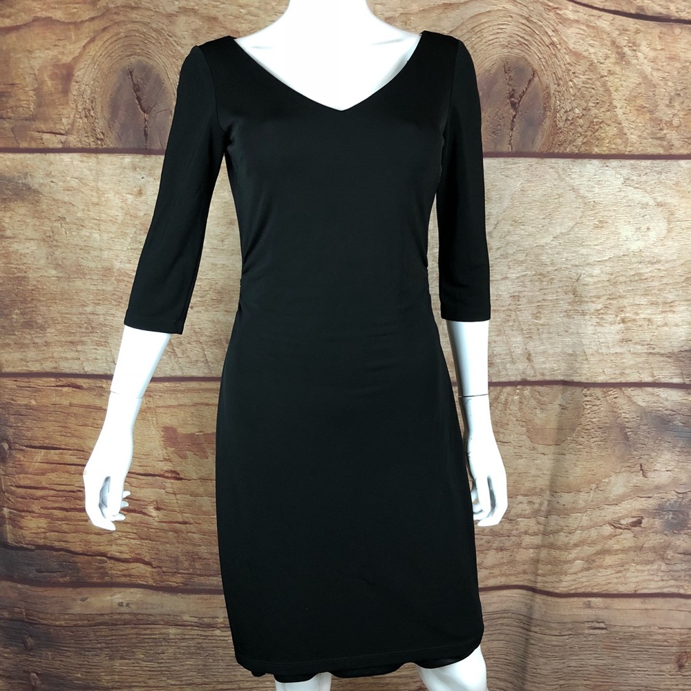 David Meister black V-Neck 3/4 Sleeve Dress Size 6